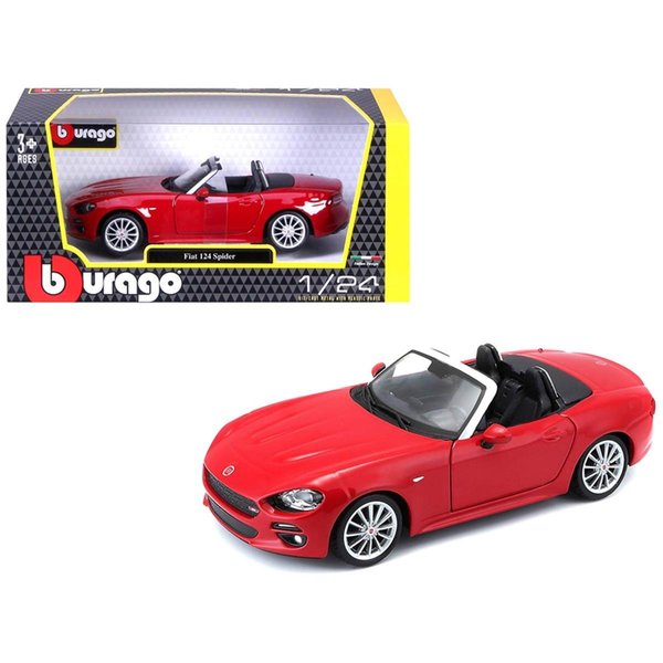 Bburago B  1 by 24 Scale Diecast for Fiat 124 Spider Coupe Model Car; Red 21083r